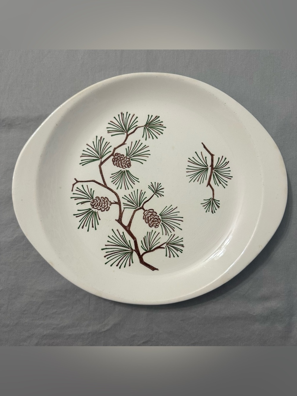 Vintage Stetson China Misty Pinecone Platter Hand Decorated Underglaze USA